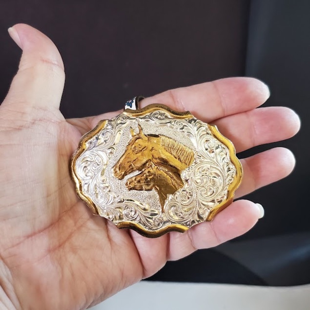 CRUMRINE Vintage Horse Mare Foal Belt Buckle Jewelers Bronze USA Unisex